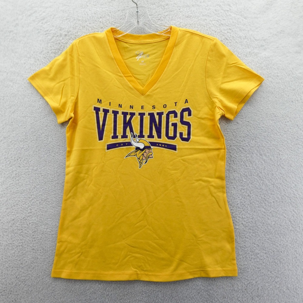 G-III Shirt Womens‎ Medium Minnesota Vikings Yellow V-Neck Mid Y2K Deadstock NFL